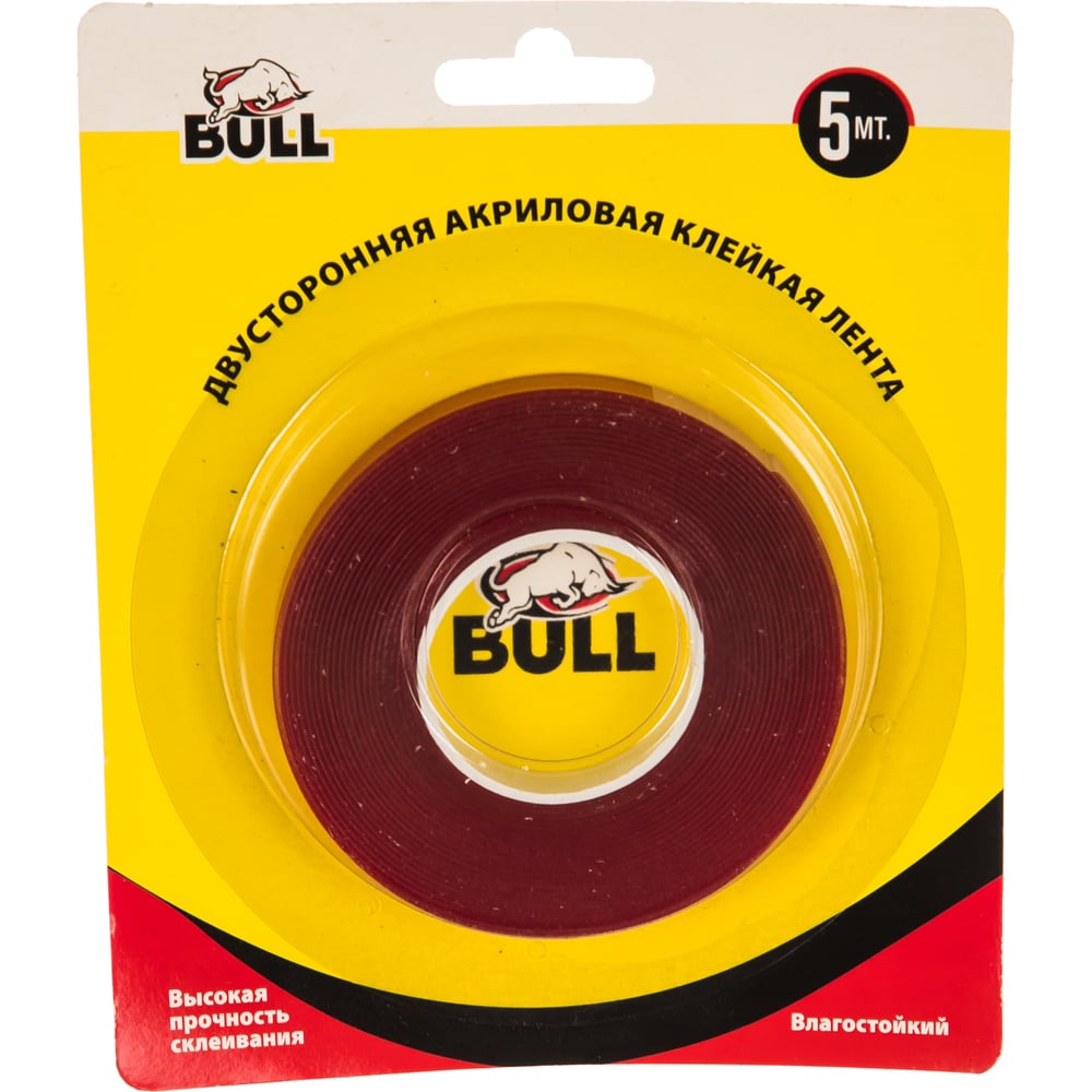 лента клейкая двусторонняя акриловая BULL 10*5м прозрачная