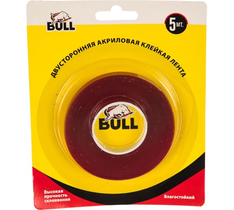 Акриловая двухсторонняя клейкая лента Bull 10мм х 5м прозрачный BAT1005