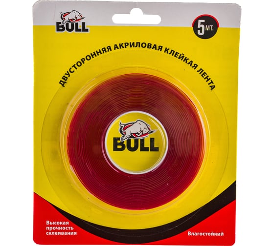 Акриловая двухсторонняя клейкая лента Bull 10мм х 5м прозрачный BAT1005
