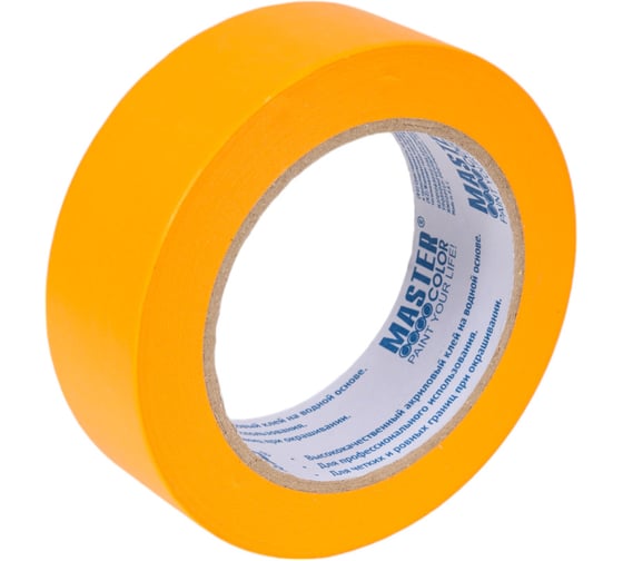 Малярная лента MASTER COLOR золотистая, рисовая бумага, термостойкая до 120C, 36 мм х 50 м 30-6126