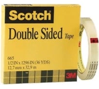 Двусторонняя клейкая лента Scotch 665 в коробочке, 12,7мм х 33м 7000050039