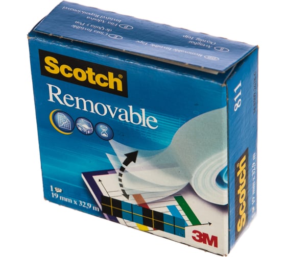 Невидимая клейкая лента Scotch 811 Removable в коробочке, допускающая переклеивание,19мм х 33м 7000029163