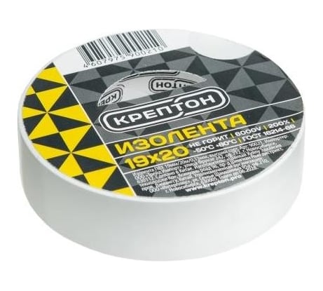 Изолента Крептон 19 мм, 20 м, белая 90027