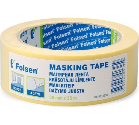 Малярная лента FOLSEN желтая, 60C, 38мм x 35м 0213538