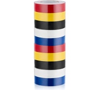 Изолента TECHROLL набор 10 шт. 19x20 1920чёрный2, красный2, жёлтый2, синий2, белый2