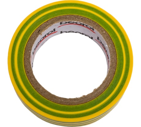 Изолента BEOROL ПВХ, 19 мм, 10 м, желто-зеленая 245321