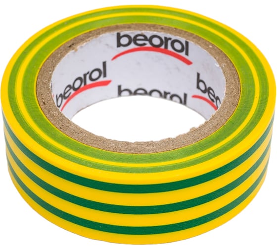Изолента BEOROL ПВХ, 19 мм, 10 м, желто-зеленая 245321