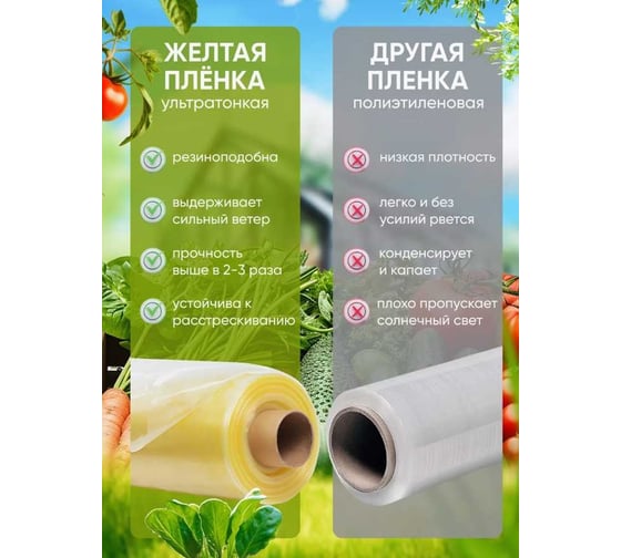 Многолетняя полиэтиленовая пленка Доминар ГОСТ первый сорт, цвет желтый, 200 мкм, 6 м х 6 м, в отрезке A82402