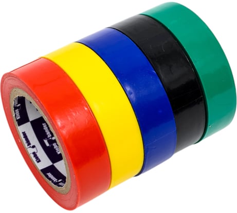 Набор изолент Klebebander ПВХ, 15 мм х 10 м, 130 мкм, 4 Кв, 5 цветов 122314