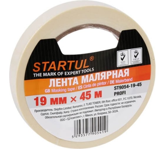 Лента малярная STARTUL 19 мм, 45 м, PROFI, белая ST9054-19-45 1