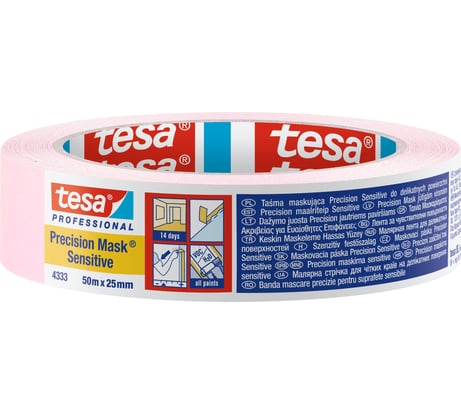 Малярная лента для деликатных поверхностей TESA розовая, 50 м x 25 мм, 14 дней 04333-00024-01