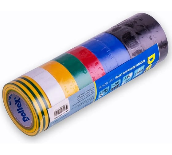 Лента изоляционная ПВХ (PVC) Dollex PROFI разноцветная, 19 мм, 10 м, уп. 10 шт. ET10-1519MIX