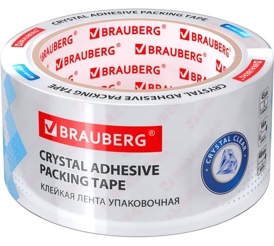 Упаковочная клейкая лента BRAUBERG КРИСТАЛЬНАЯ 48 мм х 66 м, 45 микрон 440153