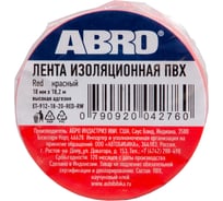 Изолента ABRO INDUSTRIES INC 19 мм, 18.2 м, красная ET-912-20-RD-R 16354633