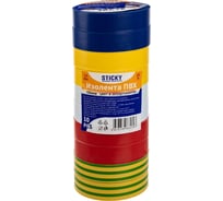 Изолента ПВХ STICKY 19 мм, 20 м, цвет в ассортименте (синий, желтый, белый, красный, зеленый) 01036