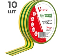 Изолента VISTO VIStape R15, 20м х 19мм х 0,15мм, желто-зеленая, 10 шт 4619-010-21 35133733