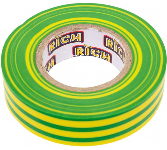 Изолента RICH 19 мм, 20 м, желто-зеленая полосатая 116113