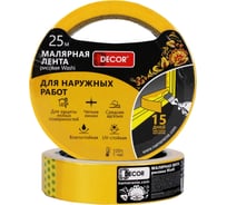 Малярная лента DECOR 25 мм, 25 м, желтая, для наружных работ 791-2525 11613736
