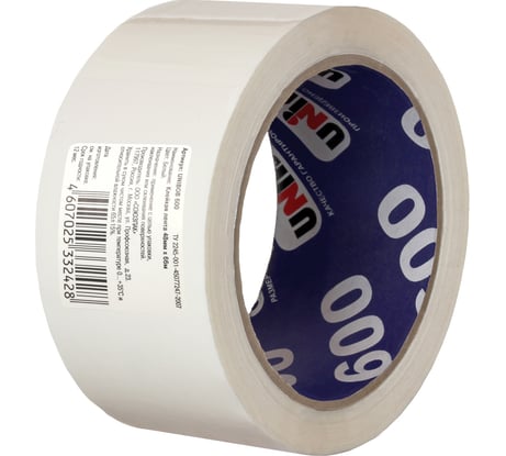 Упаковочная клейкая лента UNIBOB 600 белая 48 мм х 66 м 214930
