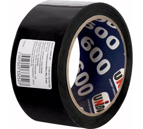 Упаковочная клейкая лента UNIBOB 600 черная 48 мм х 66 м 214935
