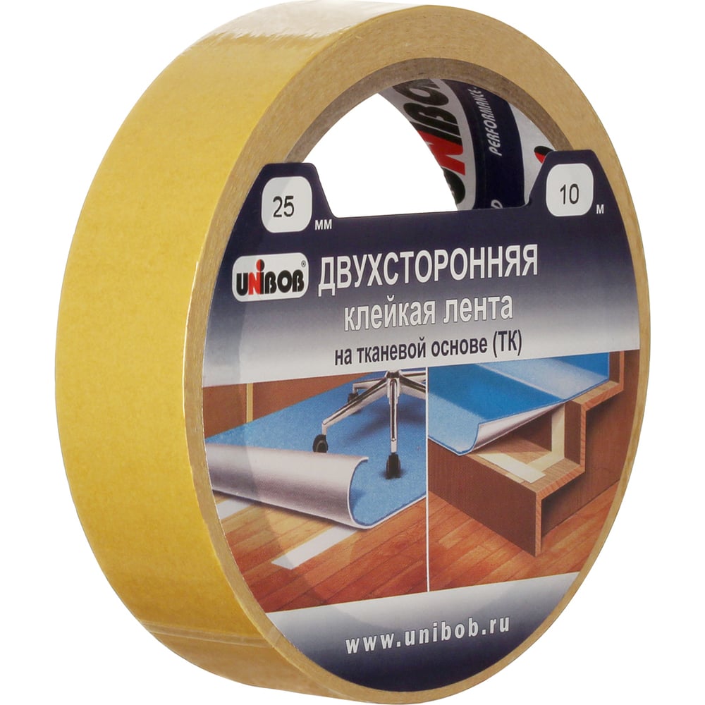 Двухсторонняя клейкая лента UNIBOB тканевая 25 мм х 10 м 214988 ...