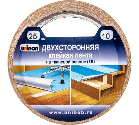 Двухсторонняя клейкая лента UNIBOB тканевая 25 мм х 10 м 214988