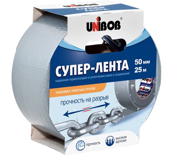 Армированная клейкая супер-лента UNIBOB 50 мм х 25 м серая 214999 44265