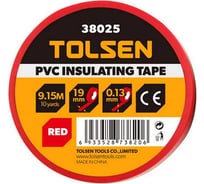 Изолента TOLSEN красная ПВХ, 19 мм х 0.13 мм х 9 м 38025