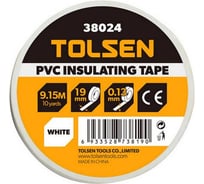 Изолента TOLSEN белая ПВХ, 19 мм х 0.13 мм х 9 м 38024