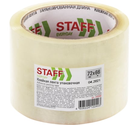 Клейкая лента STAFF упаковочная, 72 мм x 66 м, прозрачная, толщина 40 микрон 440088