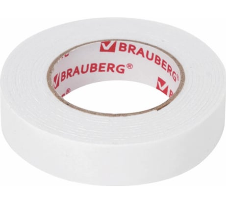 Клейкая двухсторонняя лента BRAUBERG 15 мм х 2 м, на вспененной основе, 1 мм, прочная 606418
