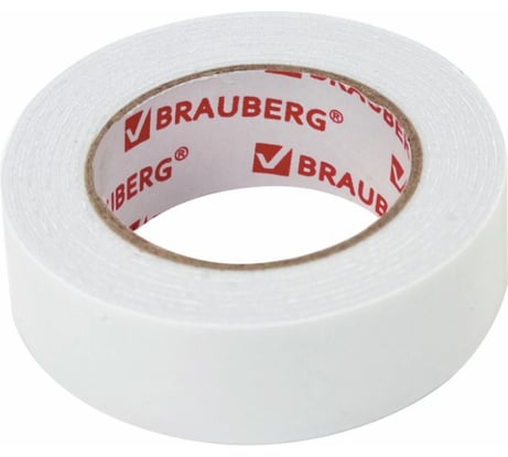 Клейкая двухсторонняя лента BRAUBERG 19 мм х 1,5 м, на вспененной основе, 1 мм, прочная 606419