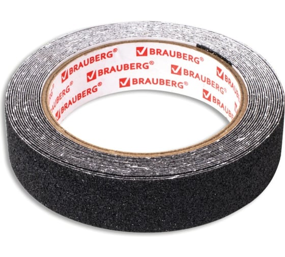 Клейкая противоскользящая лента BRAUBERG 25 мм х 5 м, черная, зернистая, основа ПВХ 606772