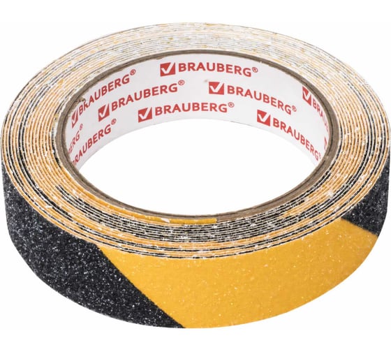 Клейкая противоскользящая лента BRAUBERG 25 мм х 5 м, черно-желтая, зернистая, основа ПВХ 606773
