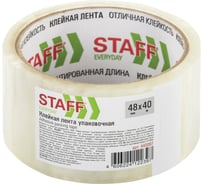 Клейкая лента STAFF упаковочная, 48 мм x 40 м, прозрачная, толщина 40 микрон 440087