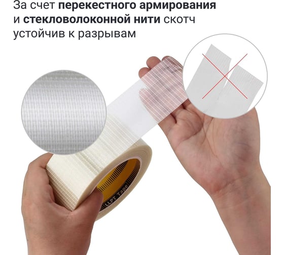 Лента армированная стекловолокном перекрестно в двух направлениях LLP International Group 25мм*33м 160мкм, 1шт. / армированный скотч прозрачный TGT2533TT04