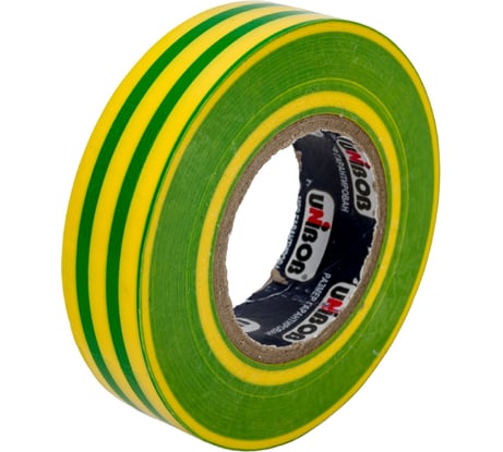 Изолента ПВХ UNIBOB 19 мм х 20 м, желто-зеленая 211759