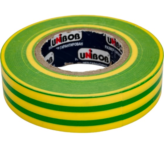 Изолента ПВХ UNIBOB 19 мм х 20 м, желто-зеленая 211759