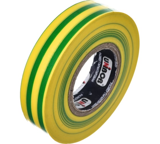 Изолента ПВХ UNIBOB 15 мм х 20 м, желто-зеленая 211766 1