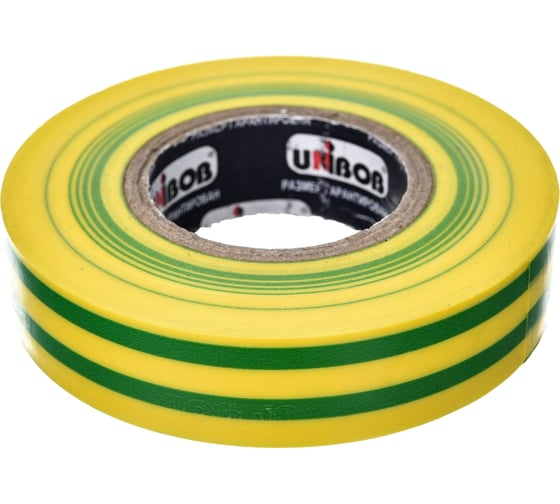 Изолента ПВХ UNIBOB 15 мм х 20 м, желто-зеленая 211766