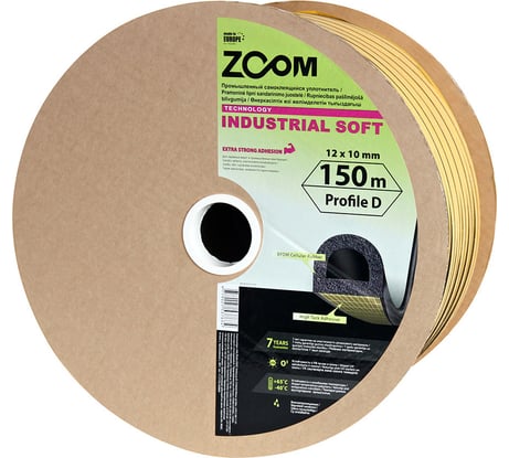 Промышленный уплотнитель ZOOM D, SOFT, 12мм x10 мм, 150 м, черный 02-2-5-101
