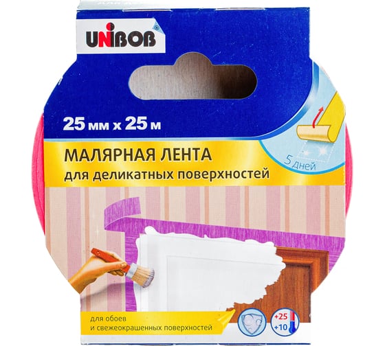 Малярная лента для деликатных поверхностей UNIBOB 25 мм х 25 м 214981