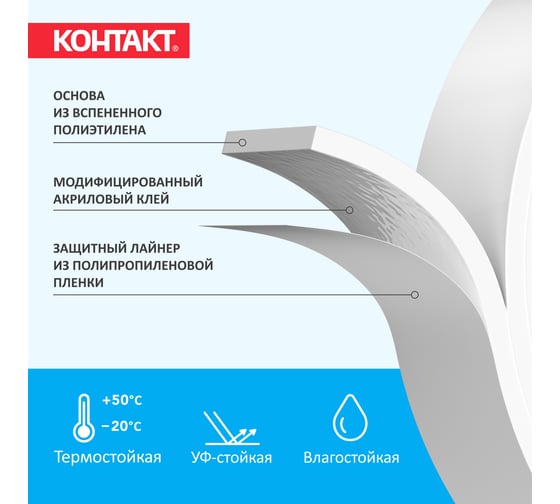 Монтажная клейкая лента двусторонняя Контакт белая, 19 мм, 5 м 25937