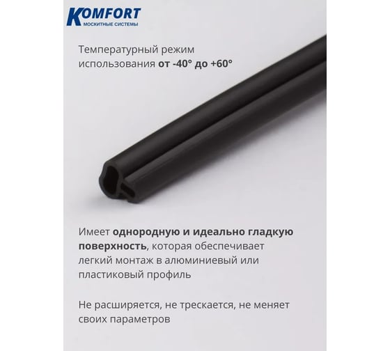 Уплотнитель ремонтный KOMFORT москитные системы для окон и дверей универсальный черный 3м УРУ01459