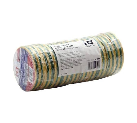 Изолента HLT ПВХ 0,13x15мм 10м, упаковка 10 шт. желто-зеленая 084-16-056