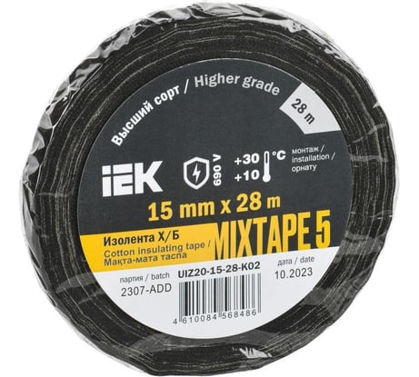 Изолента IEK MIXTAPE 5 Х/Б 15мм 28м UIZ20-15-28-K02