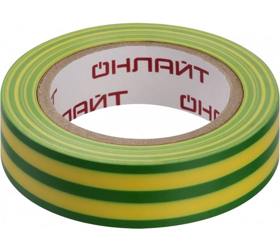 Изолента ОНЛАЙТ 90 599 OIT-B15-10-YG ПВХ желто-зеленая (Китай) 90599