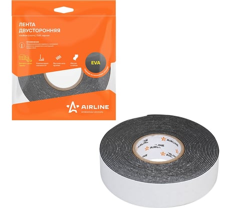 Лента двусторонняя клейкая (скотч) AIRLINE 25мм*5м, EVA вспененная основа, черная ADSF004