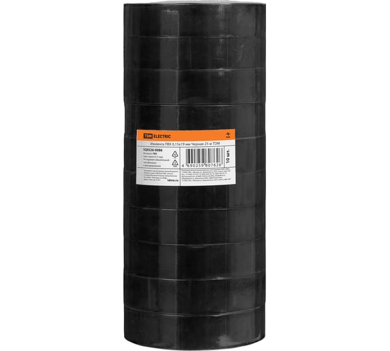 Изолента ПВХ TDM ELECTRIC 0,15x19 мм, Черная, 25 м, 10 шт. TDM SQ0526-0086