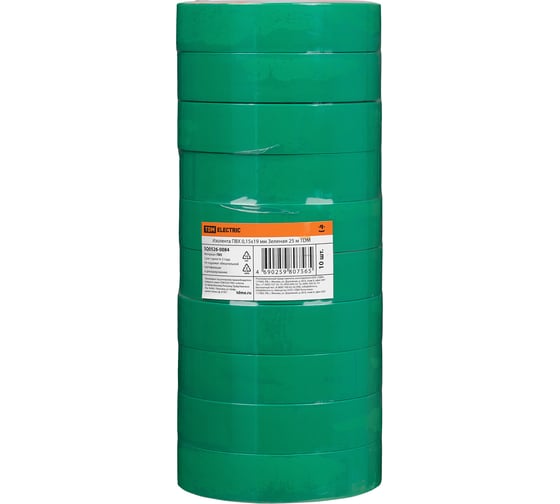 Изолента ПВХ TDM ELECTRIC 0,15x19 мм, Зеленая, 25 м, 10 шт. TDM SQ0526-0084
